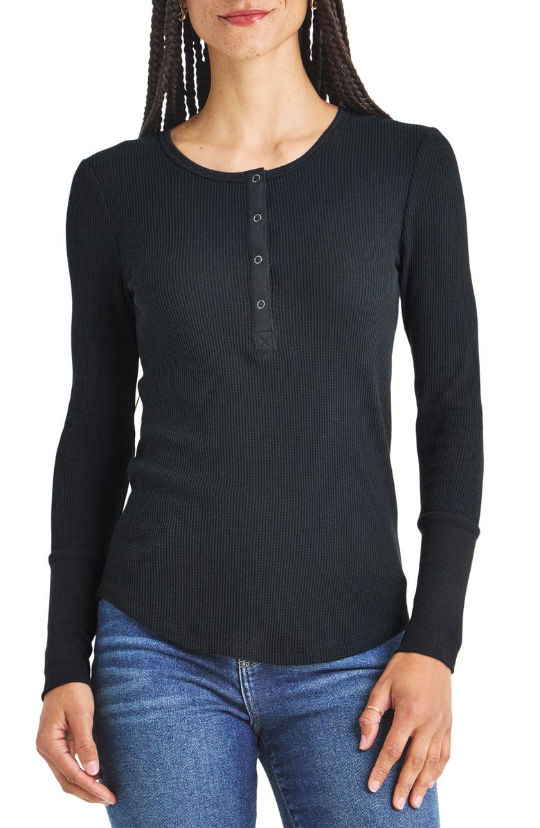 Splendid Forever Thermal Knit Henley, Main, color, Black
