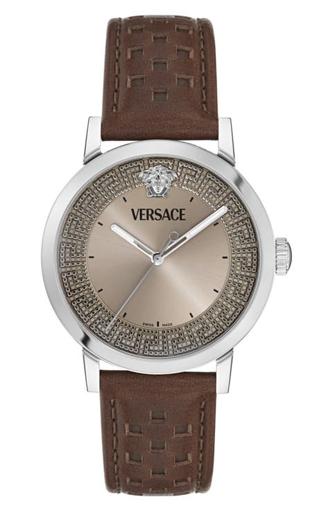 Albireo Sunray Dial Leather Strap Watch, 40mm