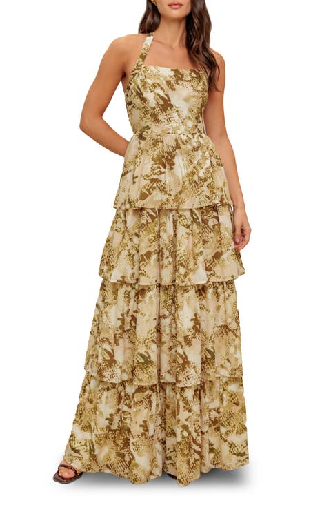 Abstract Print Tiered Maxi Dress