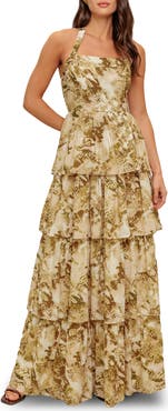 FLYING TOMATO Abstract Print Tiered Maxi Dress