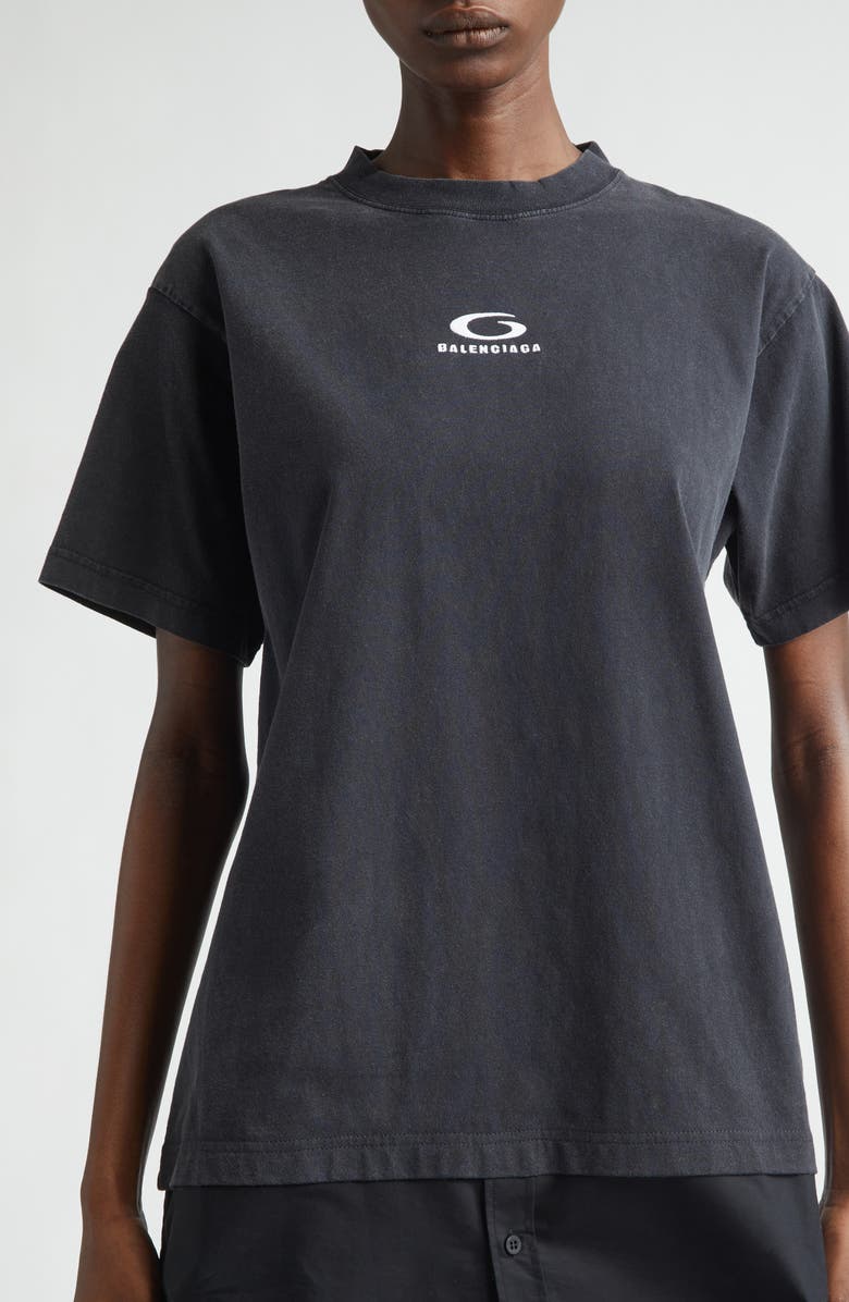 Balenciaga Hybrid Loop Sports Icon Logo Dry Jersey & Poplin T-Shirt Dress, Alternate, color, Faded Washed Black