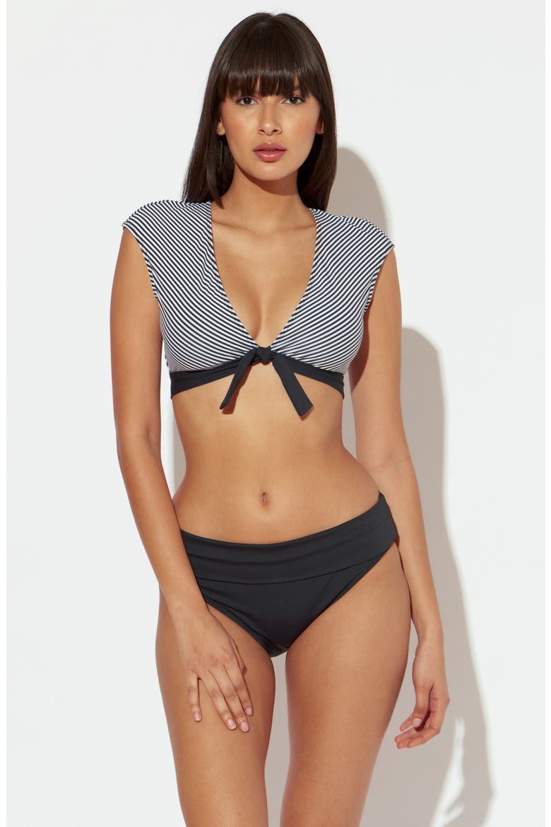 Inside the Lines Tie Front Bikini Top, Alternate, color, BLACK