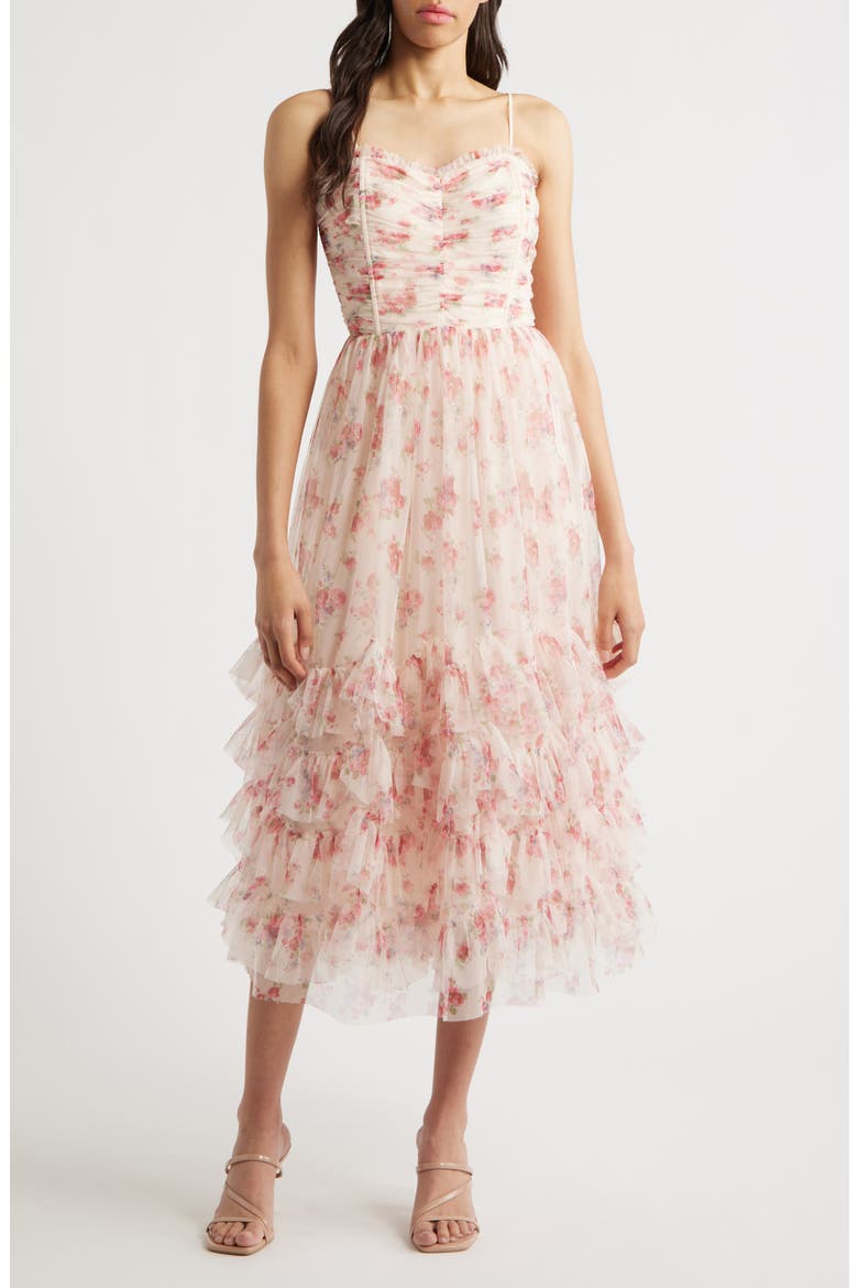 Irina Floral Ruffle Fit & Flare Midi Dress, Main, color, PINK FLORAL