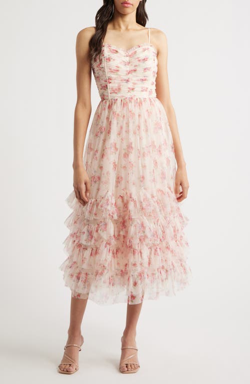 LUCY PARIS LUCY PARIS IRINA FLORAL RUFFLE FIT & FLARE MIDI DRESS
