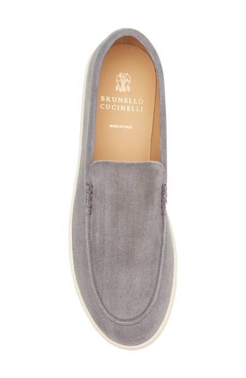 Brunello Cucinelli Chevron Embossed Suede Loafer In Grey