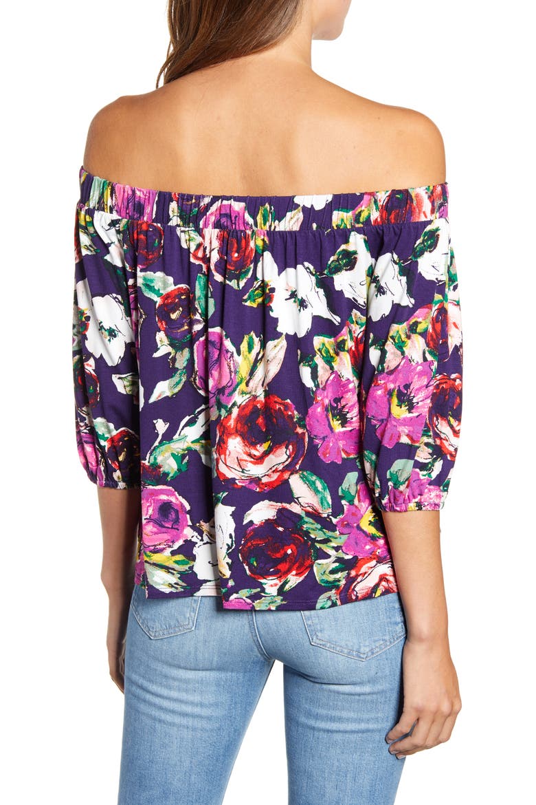 Loveapella Floral Off the Shoulder Top, Alternate, color, AZALEA/ PLUM