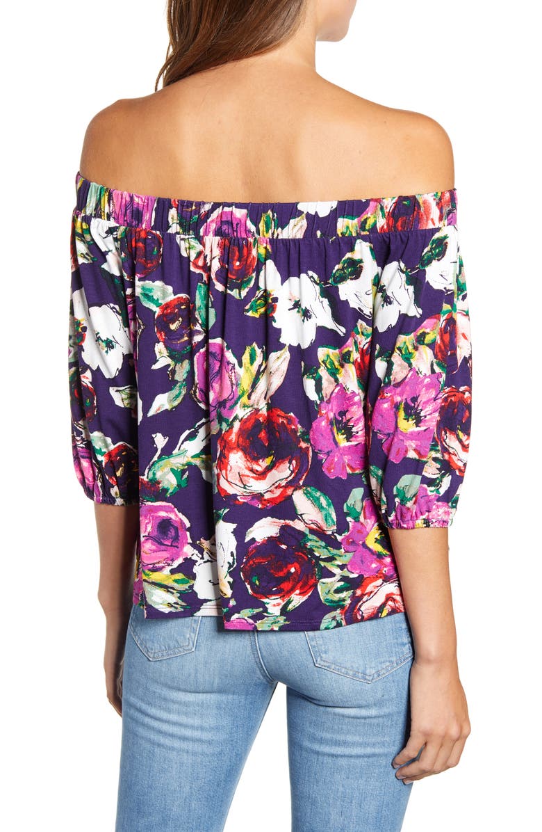 Loveappella Loveapella Floral Off the Shoulder Top, Alternate, color, Azalea/ Plum
