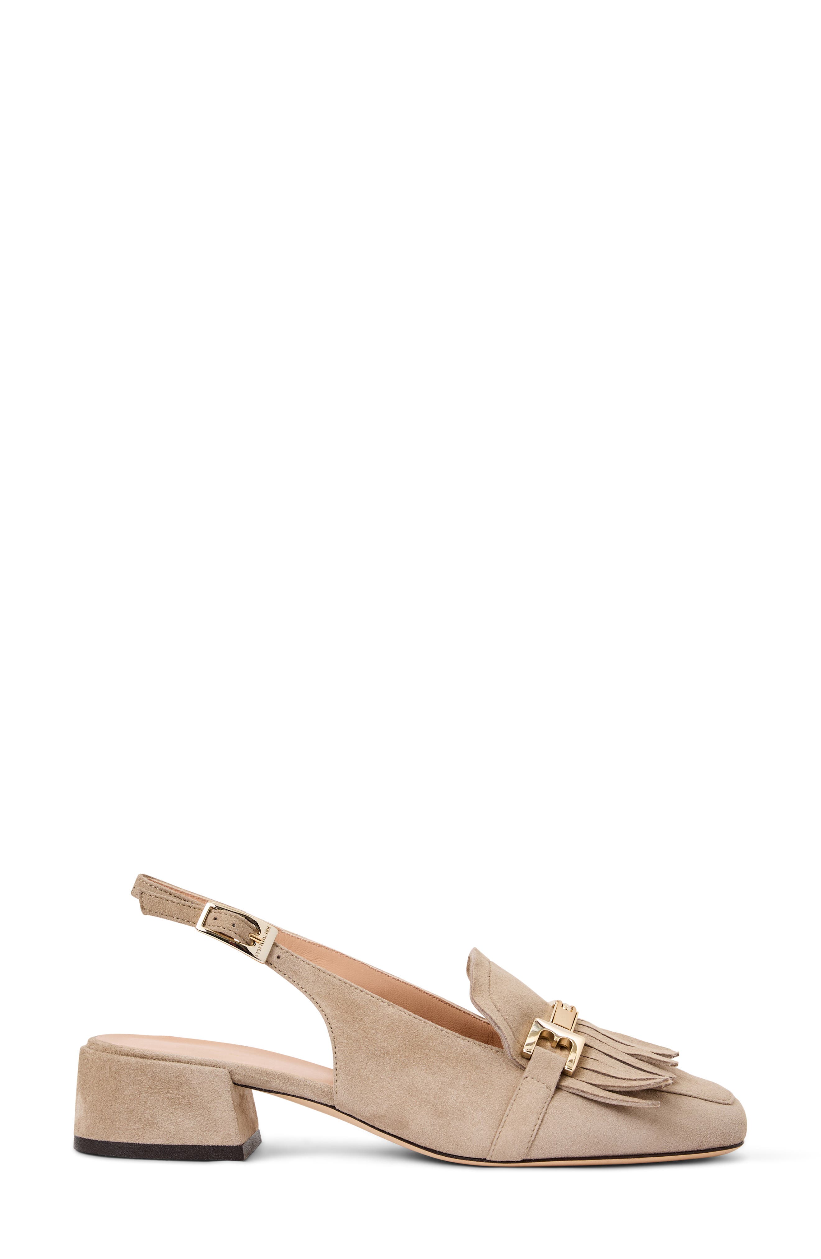 Bruno Magli Olive Slingback Kiltie Bit Loafer Pump, Alternate, color, Taupe Suede