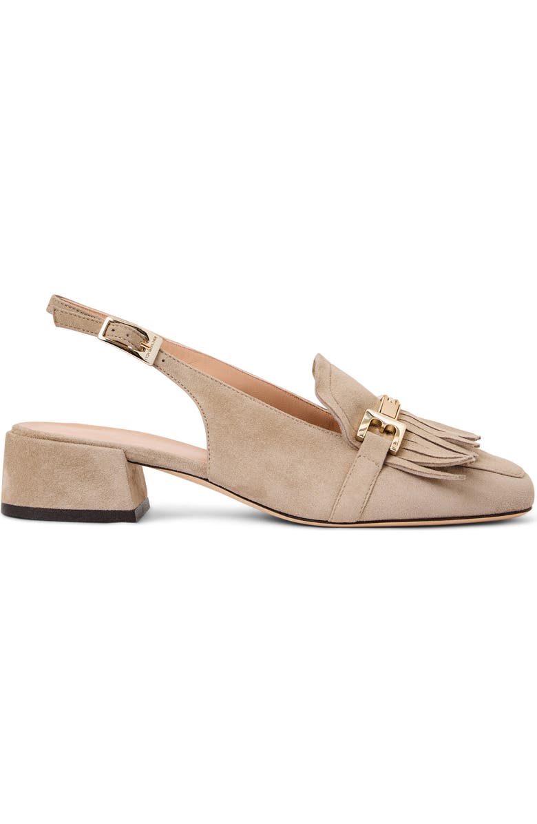 Bruno Magli Olive Slingback Kiltie Bit Loafer Pump, Alternate, color, Taupe Suede