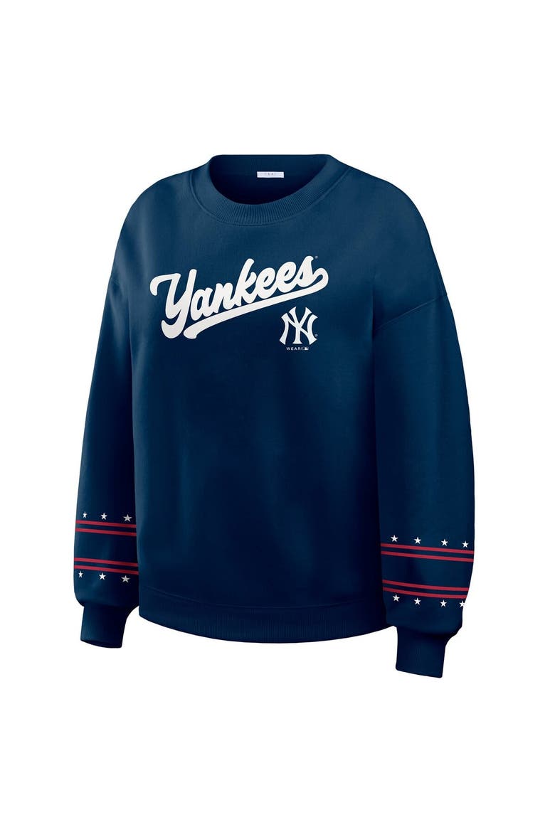 Women's WEAR by Erin Andrews  Navy New York Yankees Americana Heavyweight Fleece Sweatshirt, Alternate, color, Navy