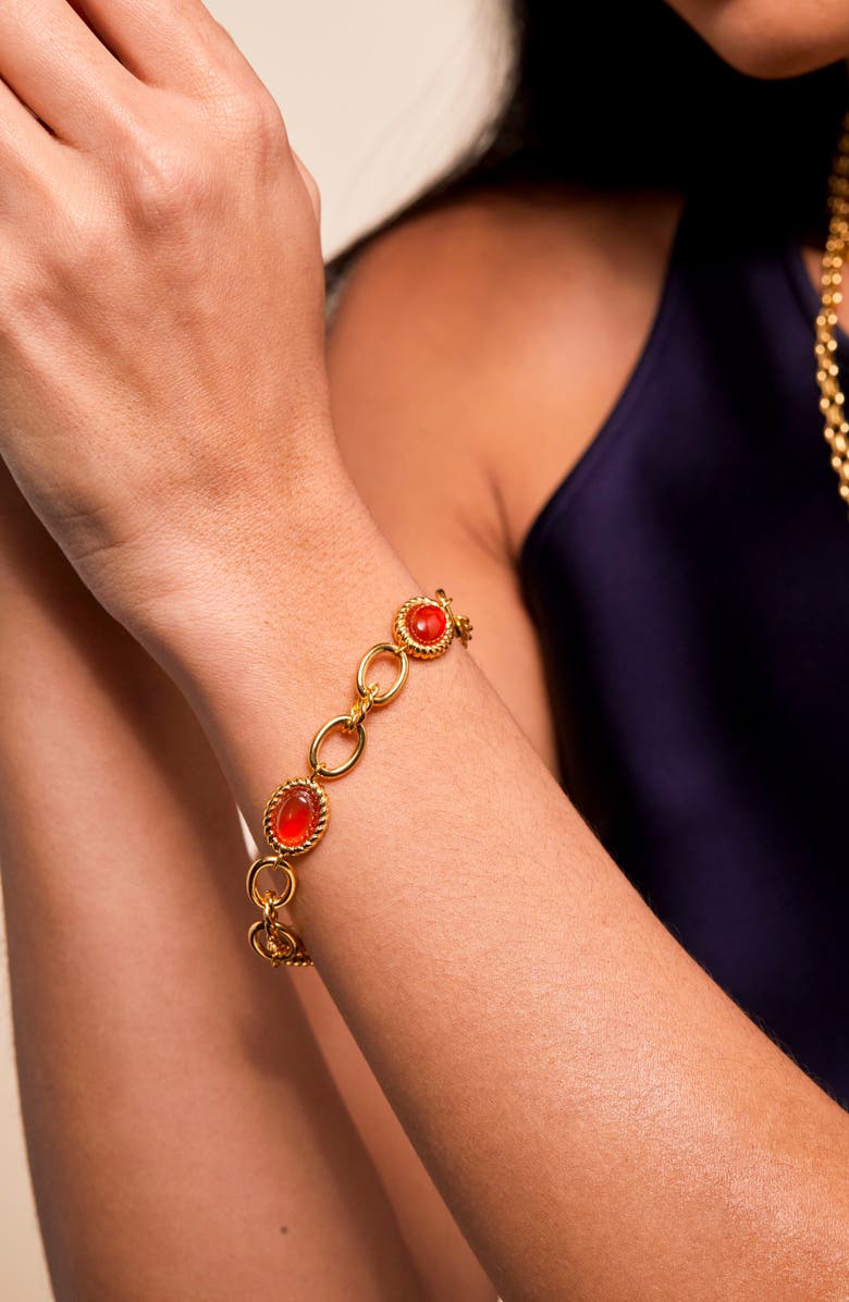 Estella Bartlett Chunky Semiprecious Stone Chain Bracelet, Alternate, color, Red An Gold