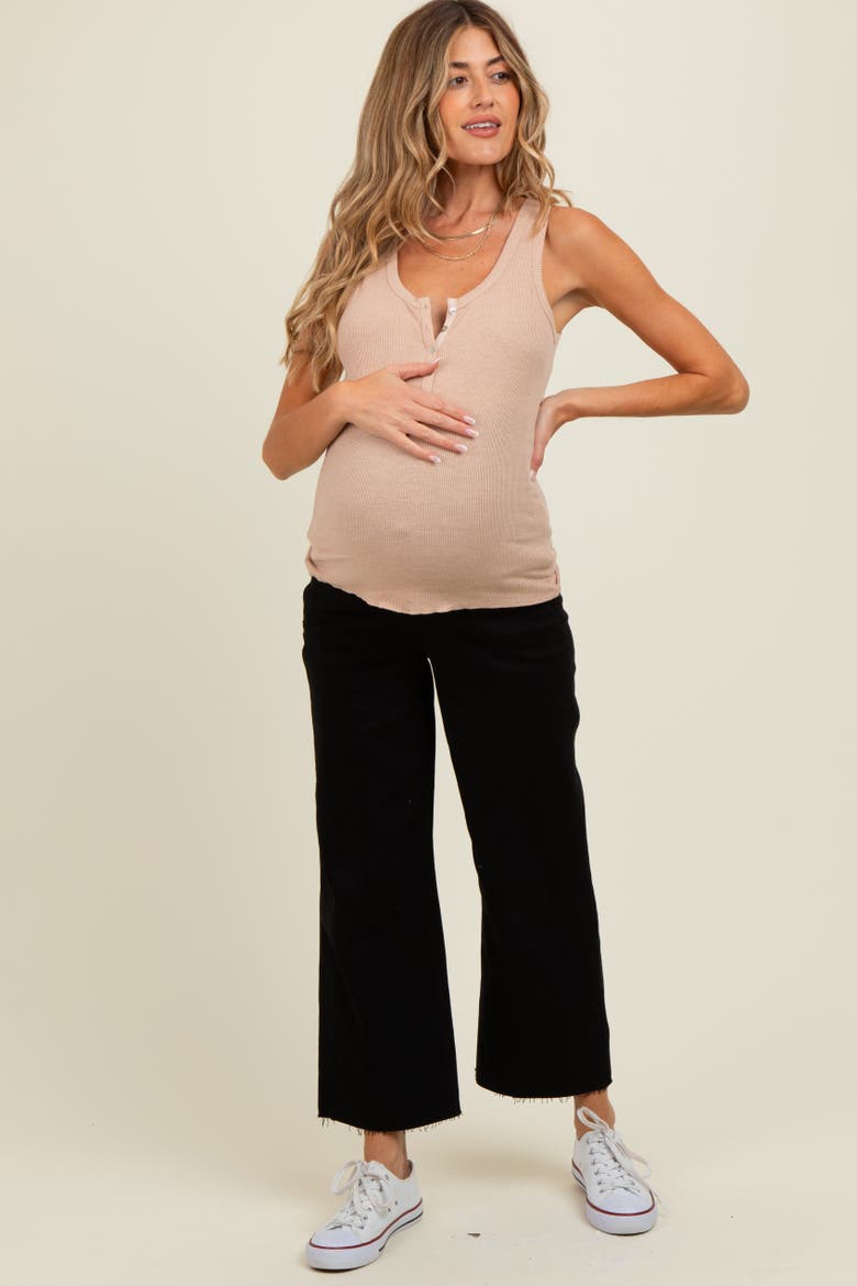 Raw Hem Cropped Wide Leg Maternity Jeans, Main, color, Black