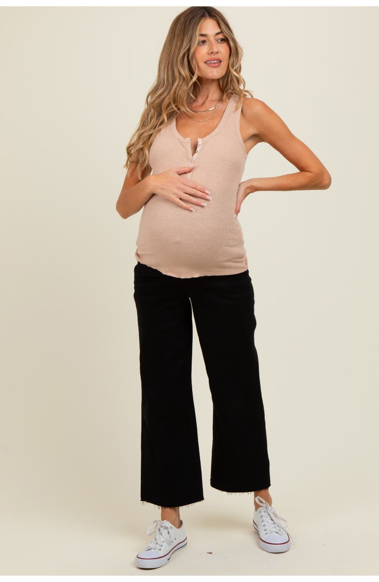 PinkBlush Raw Hem Cropped Wide Leg Maternity Jeans, Main, color, Black