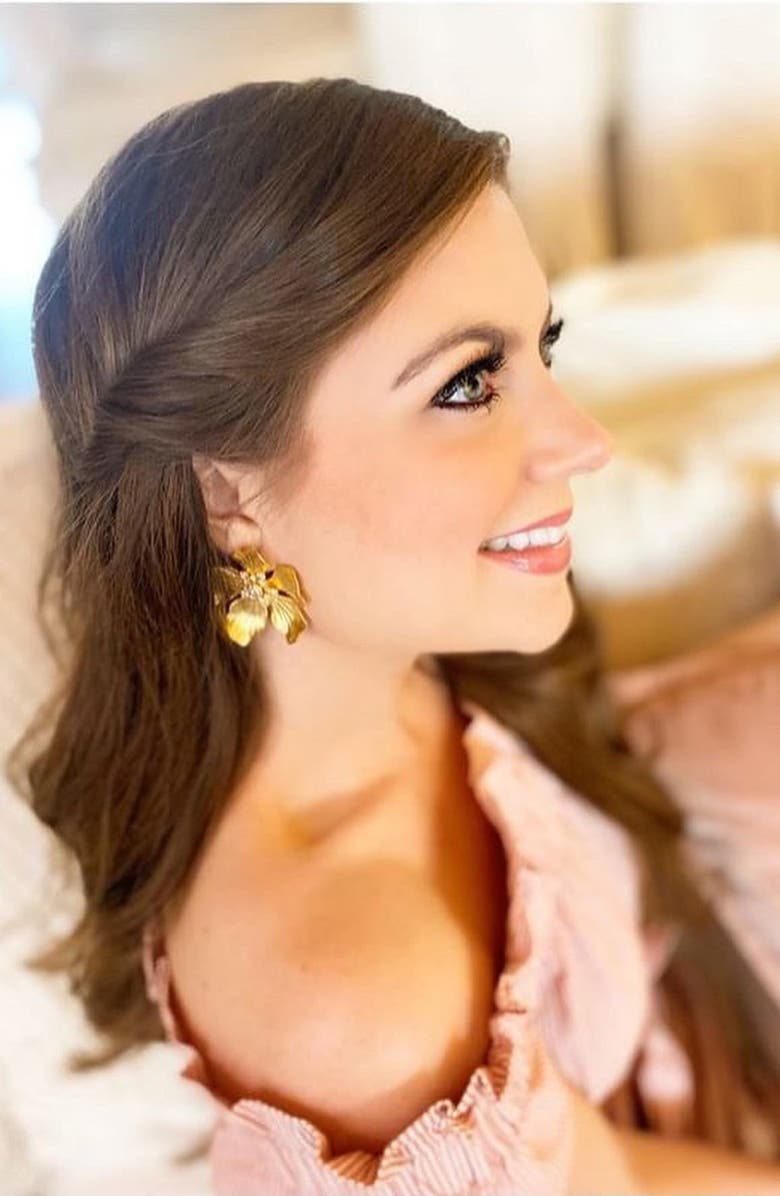 The Pink Reef Golden Star Floral Stud Earrings, Alternate, color,