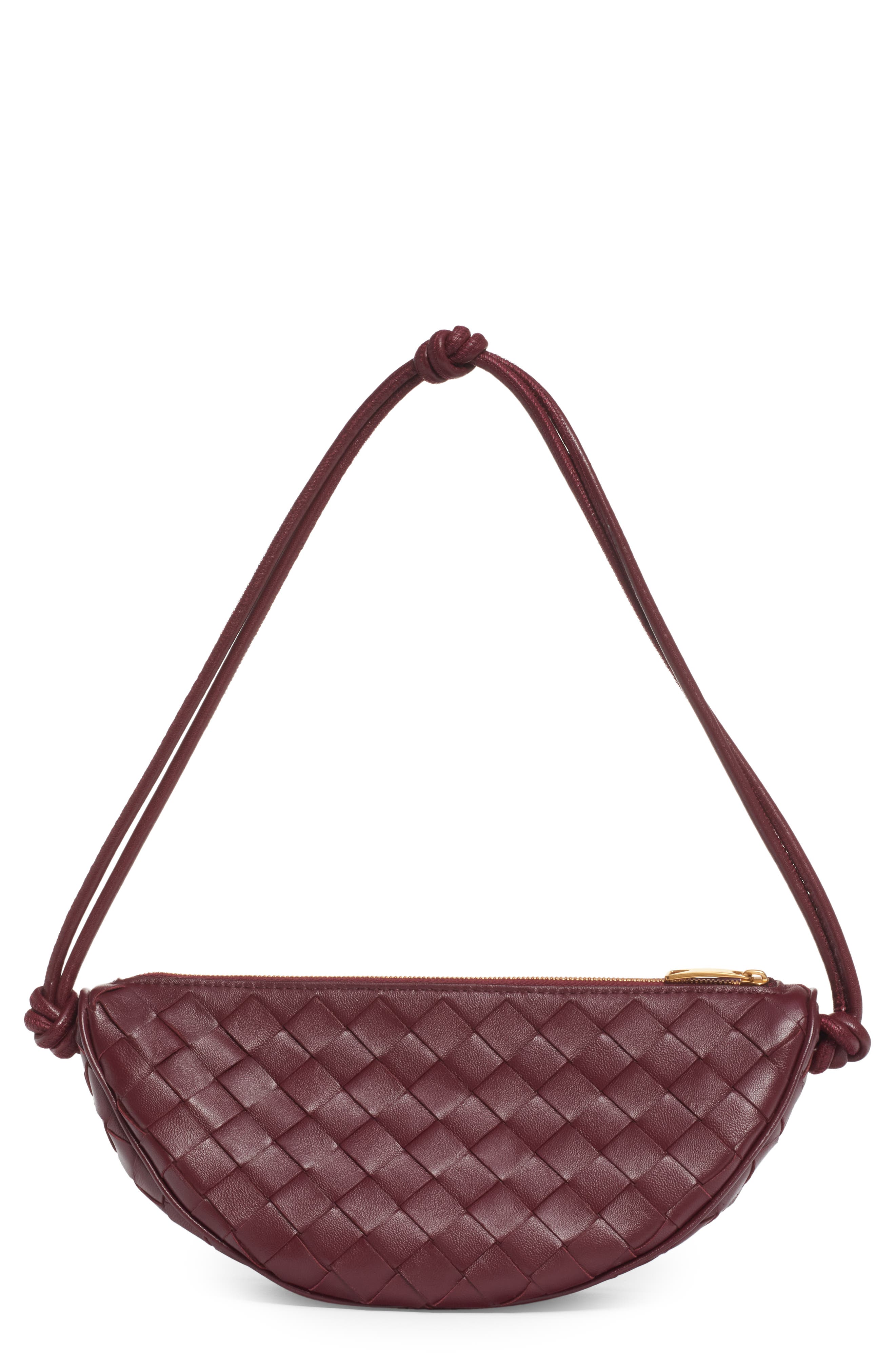 Half Moon Intrecciato Leather Pouch, Main, color, 2247 BAROLO-GOLD