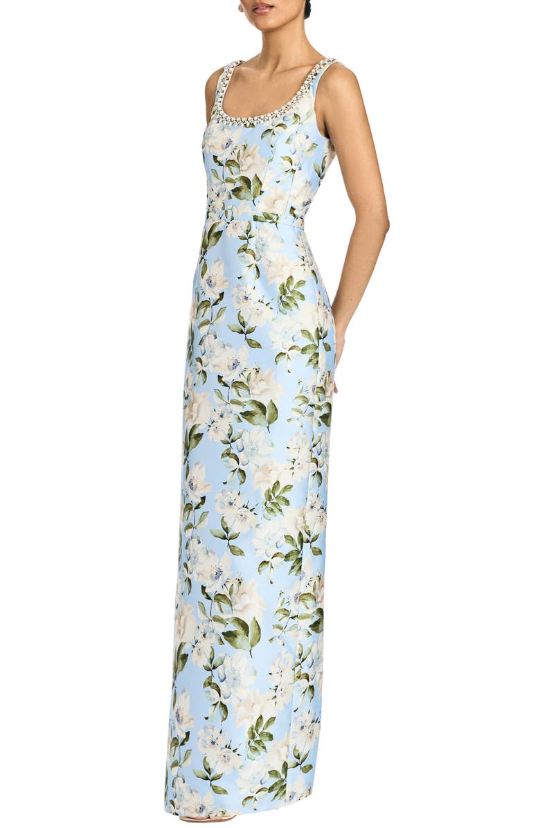 Sachin & Babi Lana Floral Satin Mikado Gown, Alternate, color, Sky Camellia