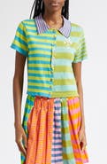 YanYan Daisy Stripe Linen Blend Y-Pointelle Cardigan