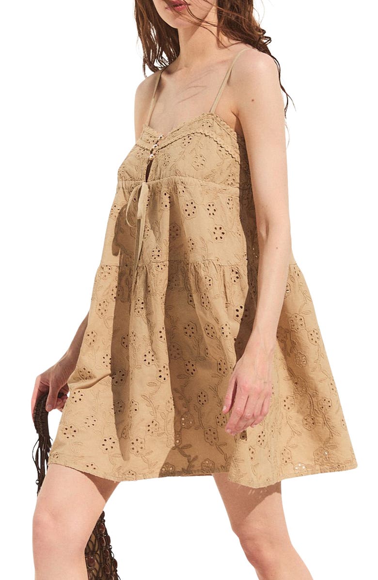 DELUC Amore Cotton Broderie Minidress, Alternate, color, Beige
