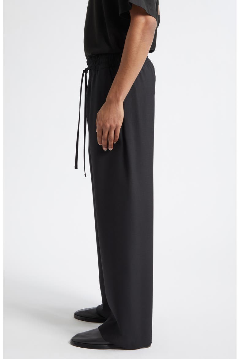 Virgin Wool Wide Leg Drawstring Pants, Alternate, color, BLACK