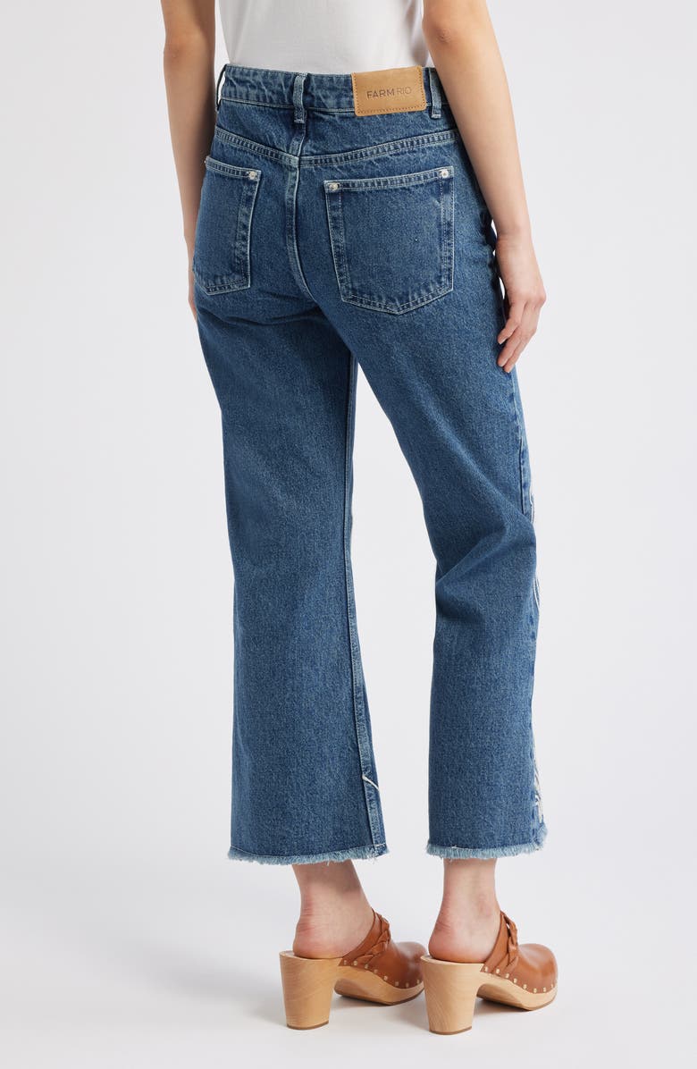 FARM Rio Cornely Embroidered Raw Hem Crop Jeans, Alternate, color, Denim
