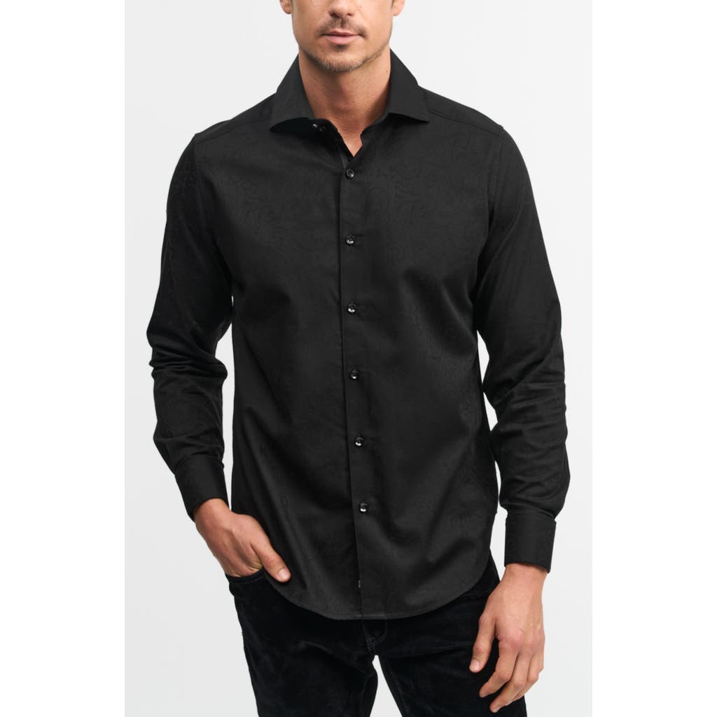 Robert Graham Waycross Cotton Stretch Jacquard Classic Fit Button Down Shirt In Black