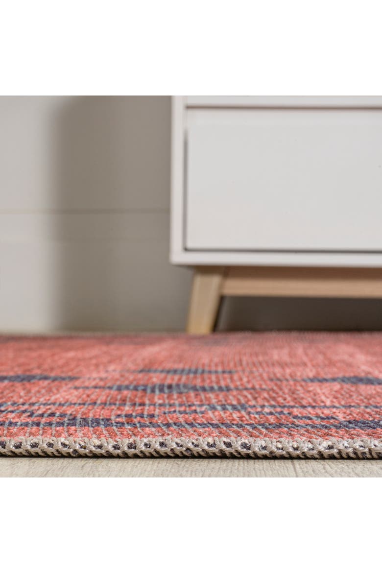 Korsa Geometric Medallion Machine-Washable Area Rug, Alternate, color, Red/Dark Gray