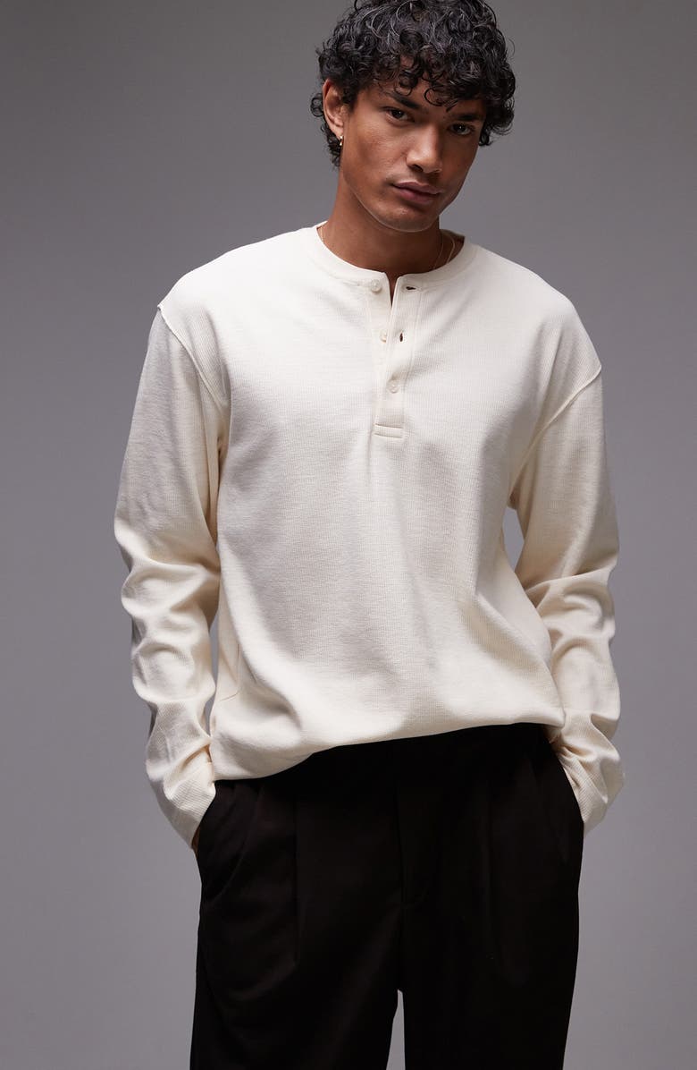 Topman Long Sleeve Waffle Henley, Main, color, Ecru