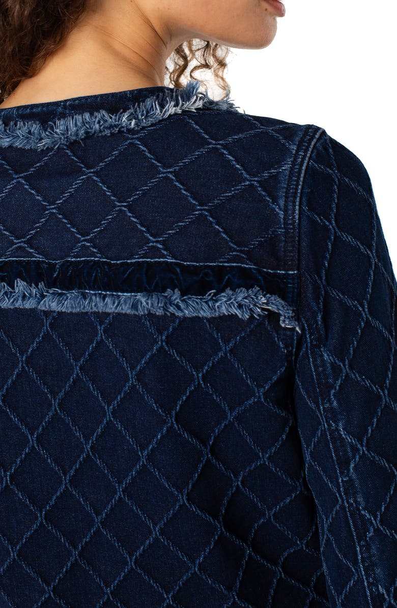 Liverpool Los Angeles Frayed Velvet Trim Denim Jacket, Alternate, color, Diamond Dark