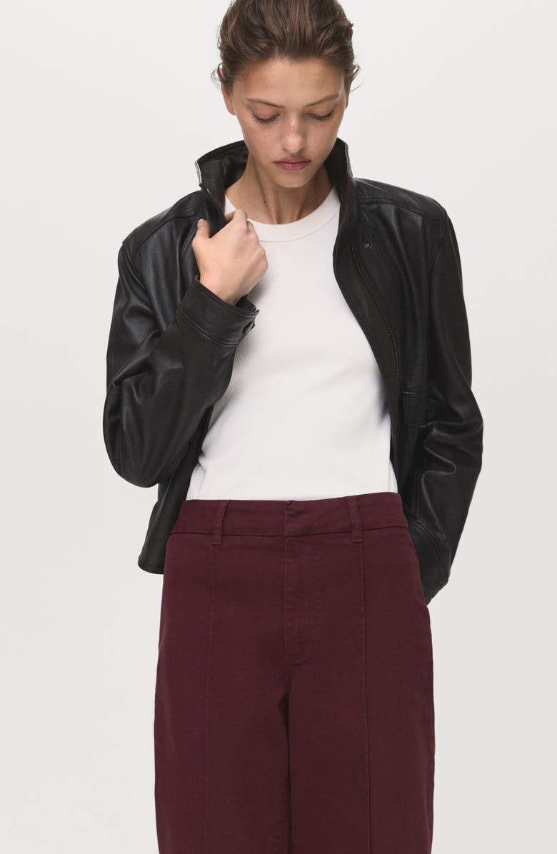 MANGO High Waist Wide Leg Twill Pants, Alternate, color, Wine