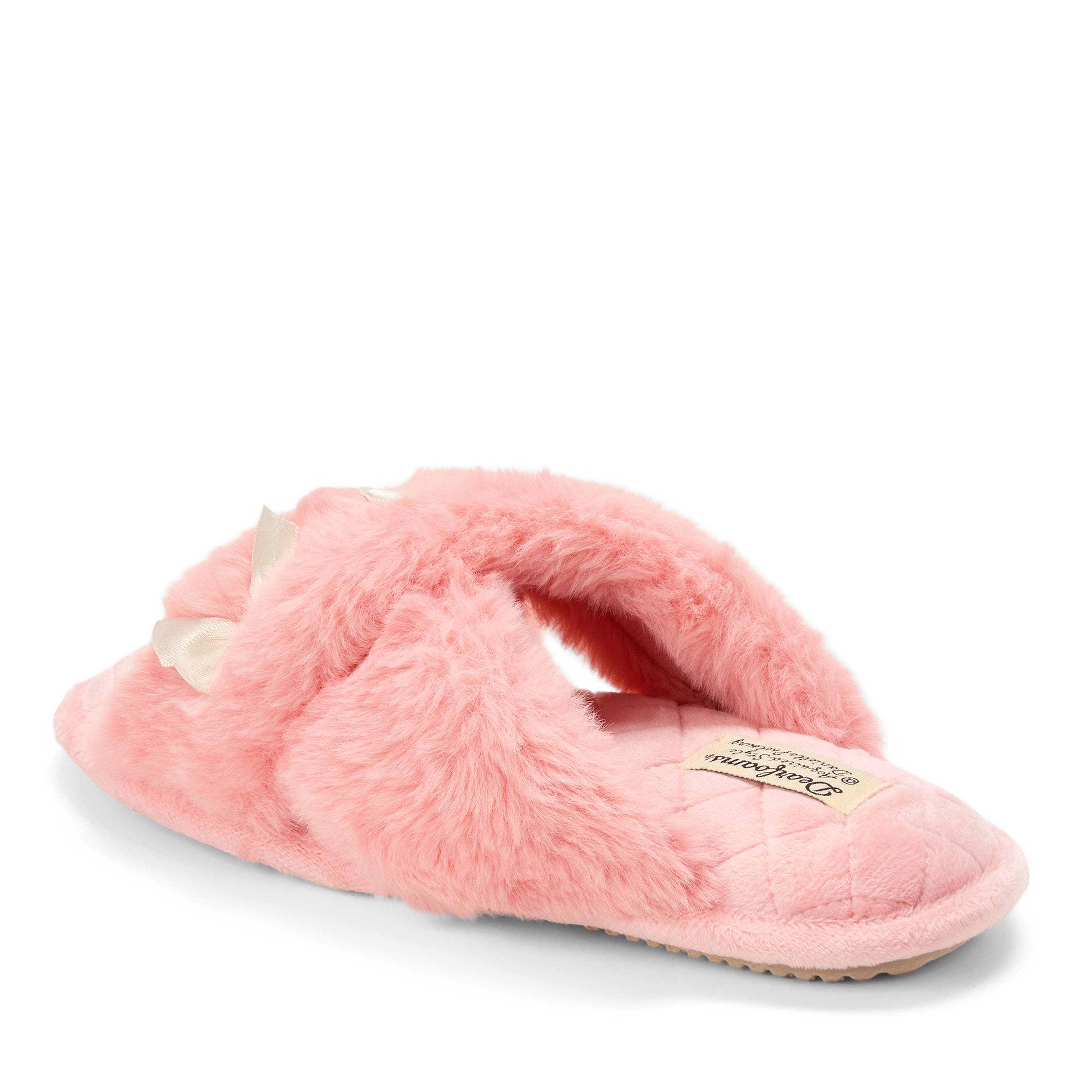 Jessica Bows Furry Crossband Slide Slipper, Alternate, color, Coral Cream