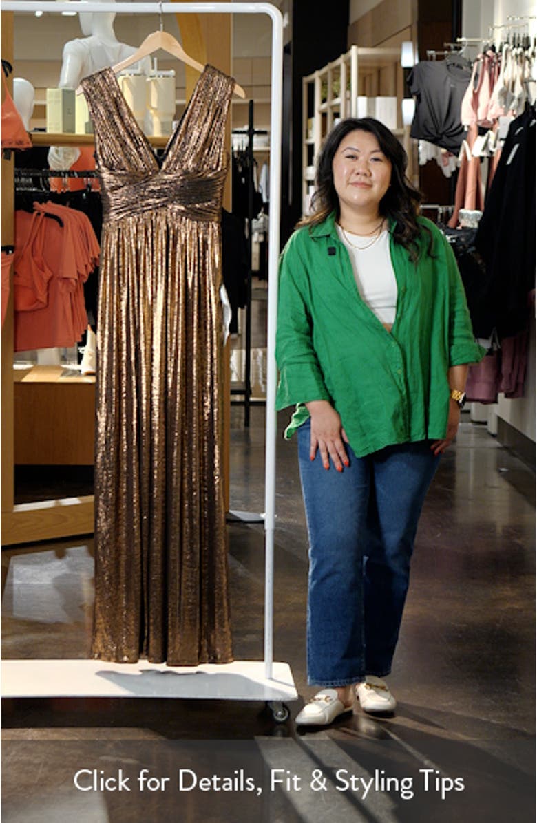 Jaclyn Pleated Metallic Gown, sales video thumbnail