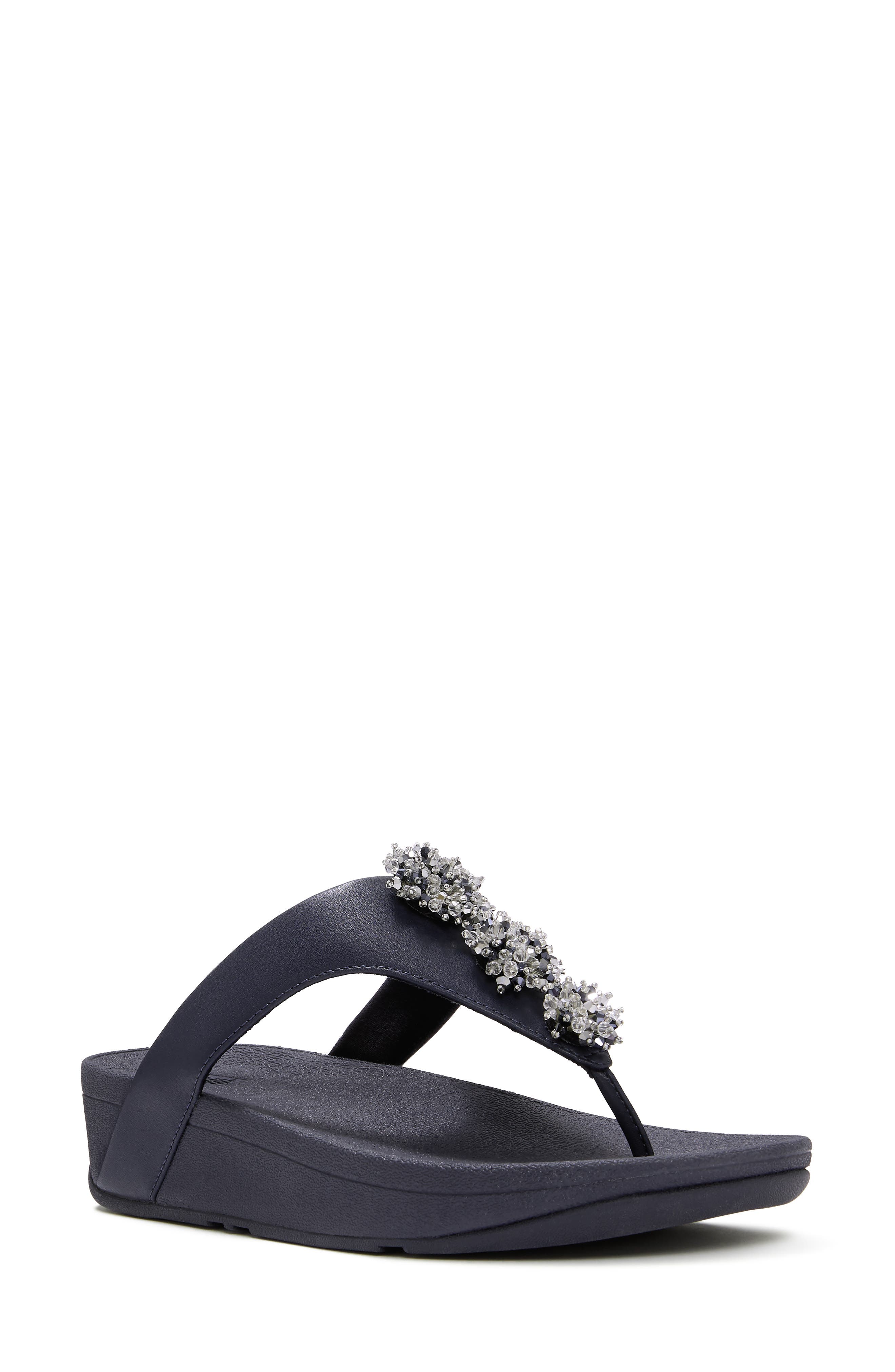 Flowrise Embellished Wedge Flip Flop, Main, color, MIDNIGHT NAVY