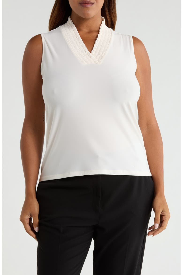 Smocked V-Neck Tank, Main, color, WHITE DOVE
