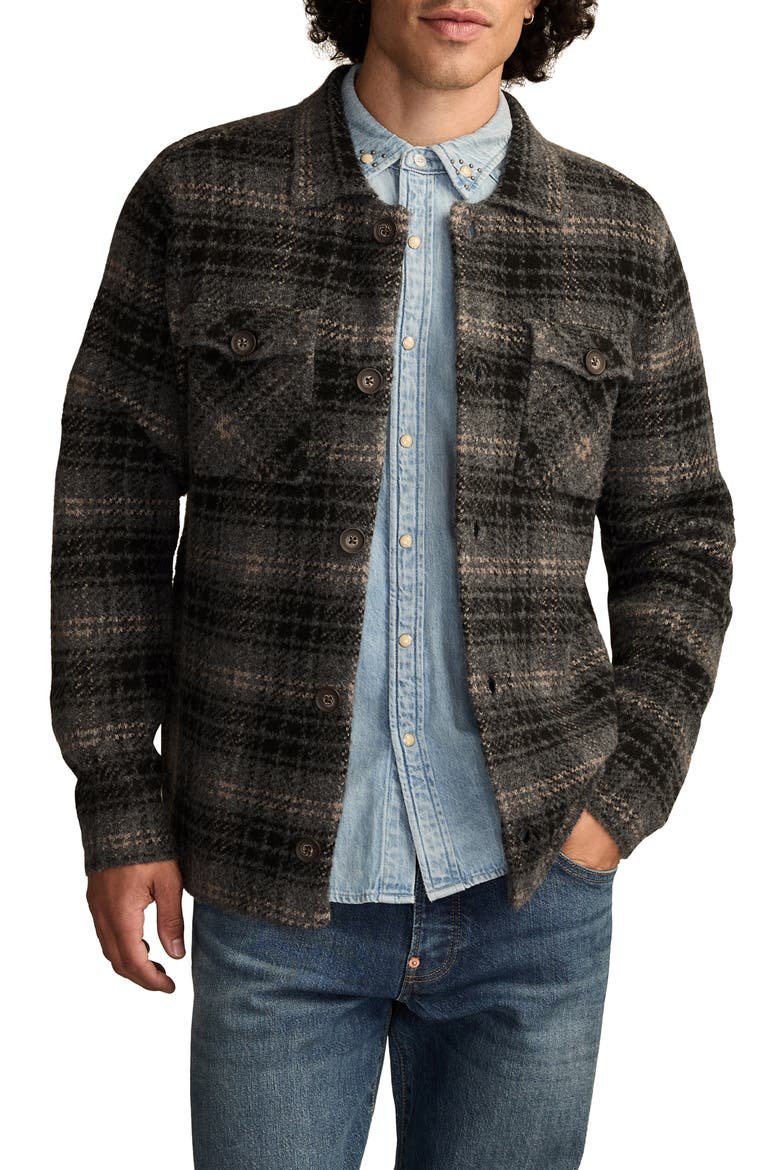 Jacquard Plaid Knit Button-Up Shirt, Main, color, DARK BLACK MUTLI