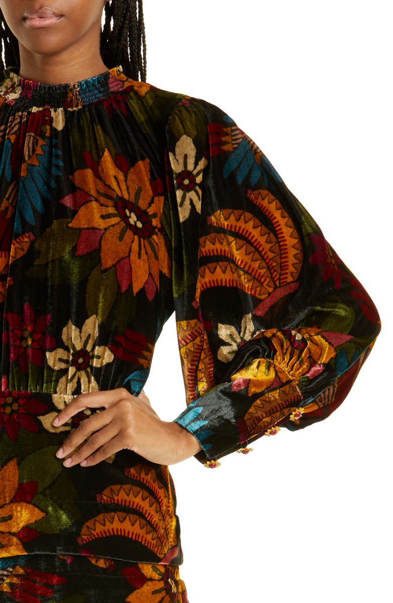 FARM Rio Macaw Floral Long Sleeve Velvet Dress, Alternate, color, 