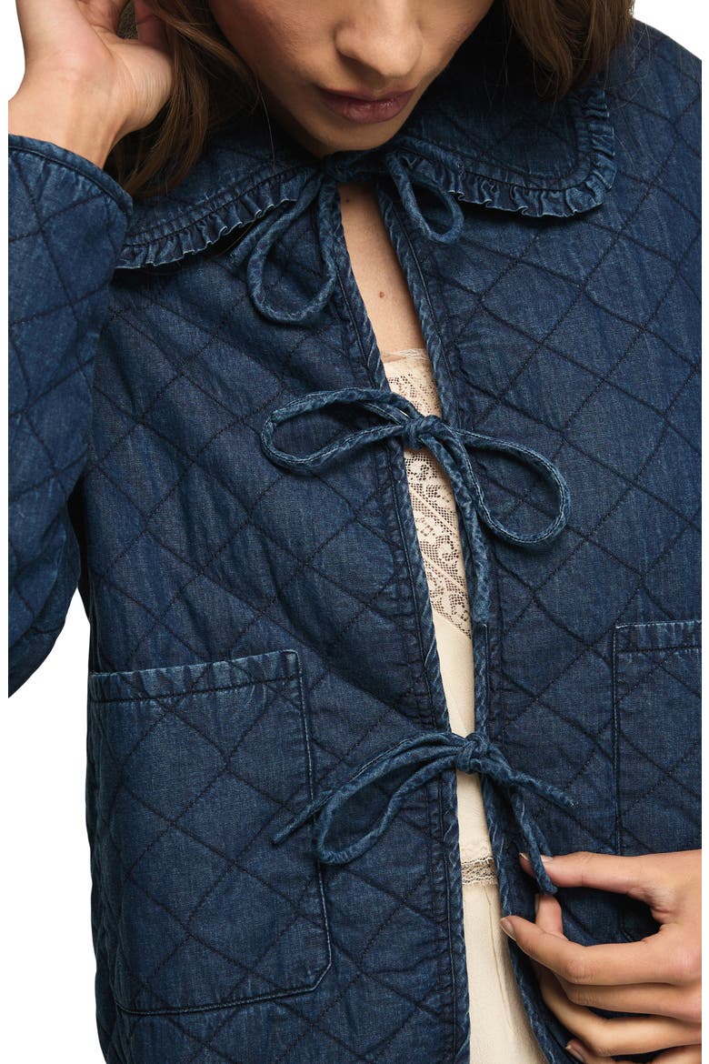 Quilted Peter Pan Collar Denim Jacket, Alternate, color, NAVY
