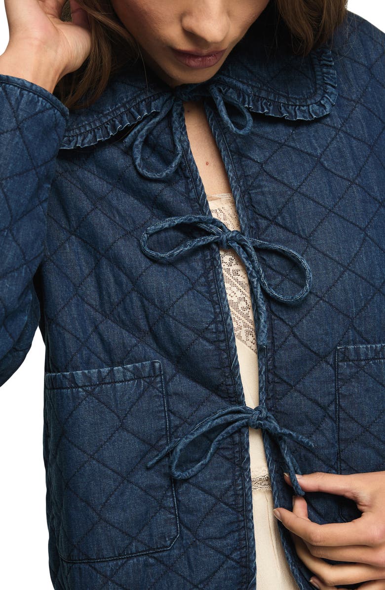 Lucky Brand Quilted Peter Pan Collar Denim Jacket, Alternate, color, Navy