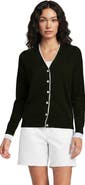 Lands' End Double Trim Cotton V Neck Cardigan Sweater
