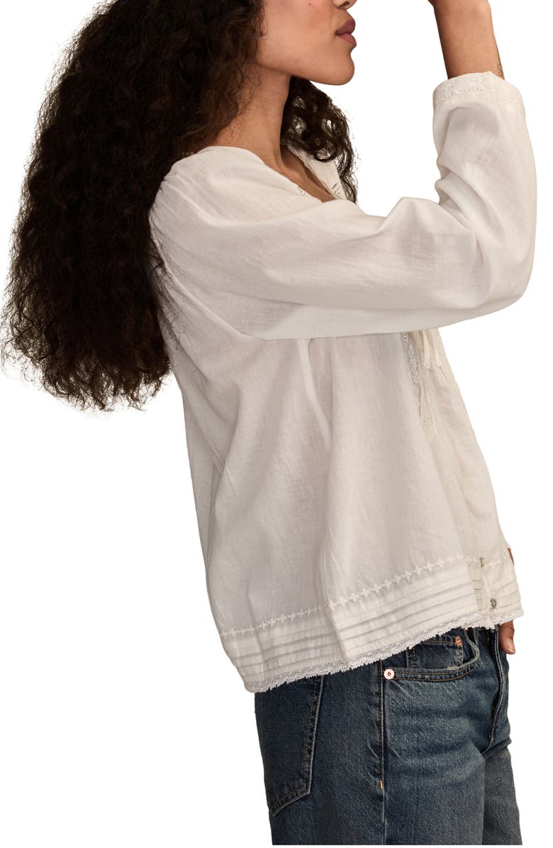 Lucky Brand Lace Trim Long Sleeve Swing Top, Alternate, color, Whisper White
