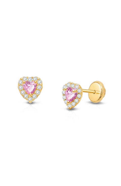 14K Gold Blissful Heart Studs Screw Back Earrings