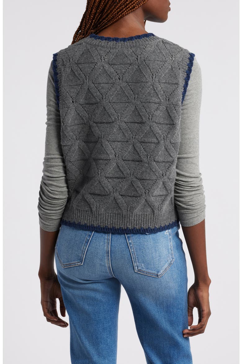 Merino Wool & Cotton Pointelle Sweater Vest, Alternate, color, GREY CHARCOAL- NAVY COMBO