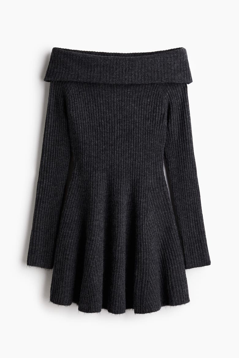Rib-knit Off-the-shoulder Dress, Alternate, color, Dark gray melange