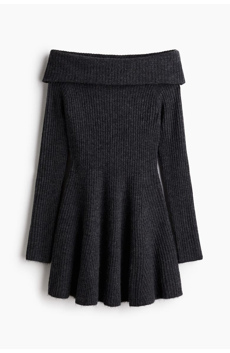 H&M Rib-knit Off-the-shoulder Dress, Alternate, color, Dark Gray Melange