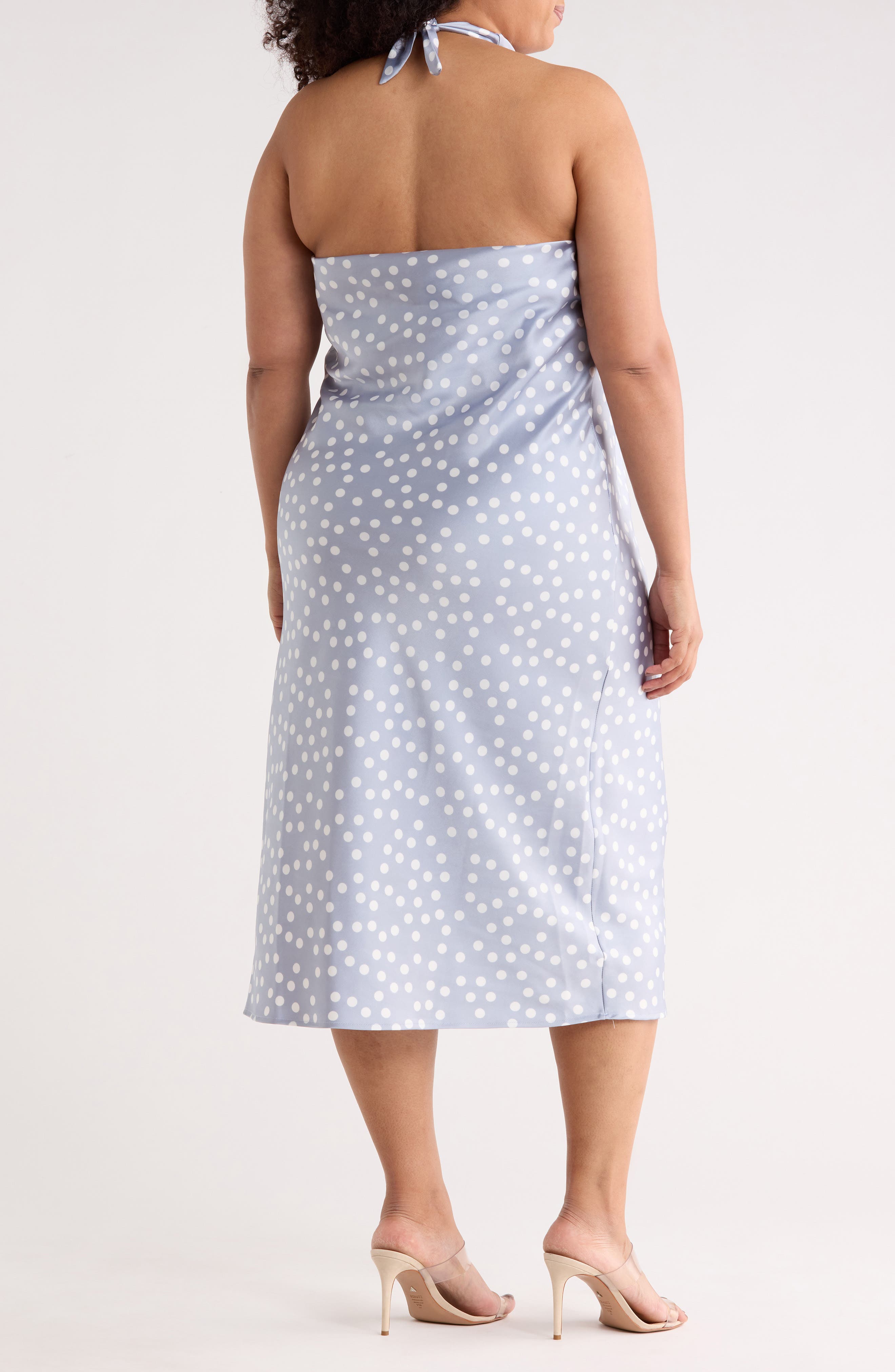 Renee C Polka Dot Halter Neck Satin Midi Dress