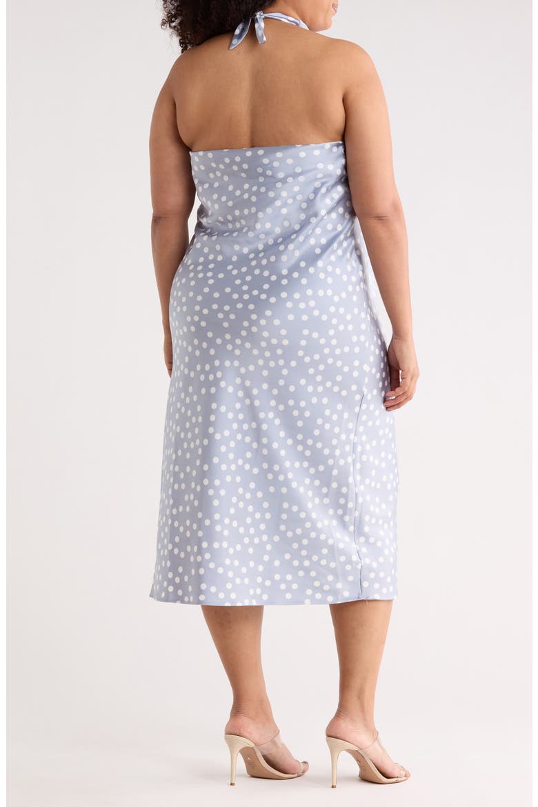 Polka Dot Halter Neck Satin Midi Dress, Main, color, STEEL BLUE