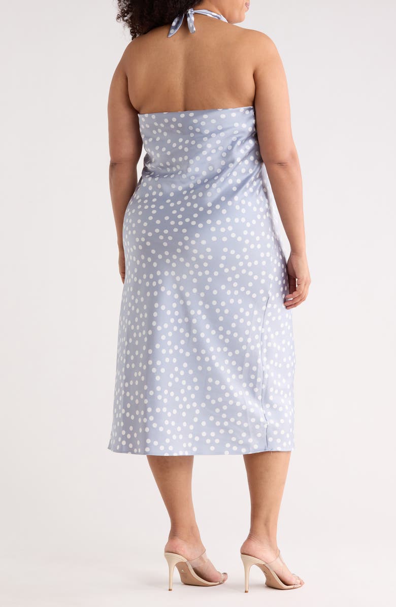 Renee C Polka Dot Halter Neck Satin Midi Dress, Main, color, Steel Blue