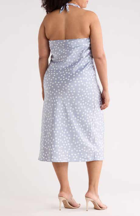Renee C Polka Dot Halter Neck Satin Midi Dress