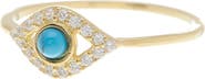 Adornia 14K Yellow Gold Plated Turquoise & Swarovski Crystal Accented Evil Eye Ring