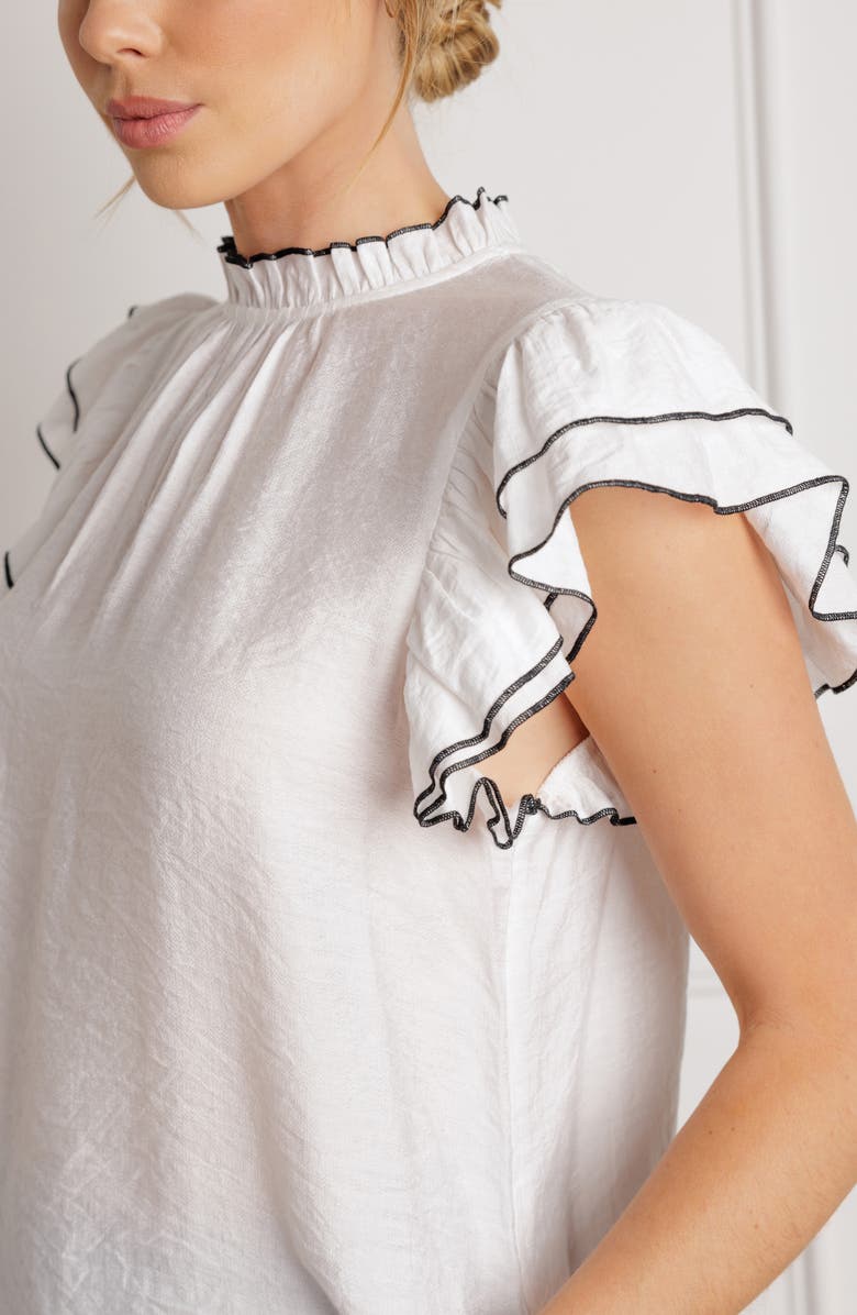 FLYING TOMATO Contrast Stitching Ruffle Top, Alternate, color, White