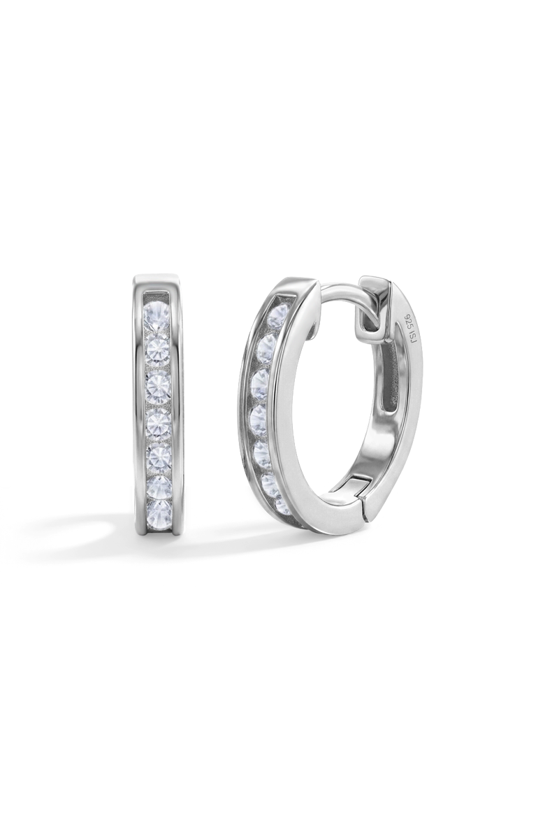 Small Channel Clear CZ Hoop Earrings, Main, color, Silver